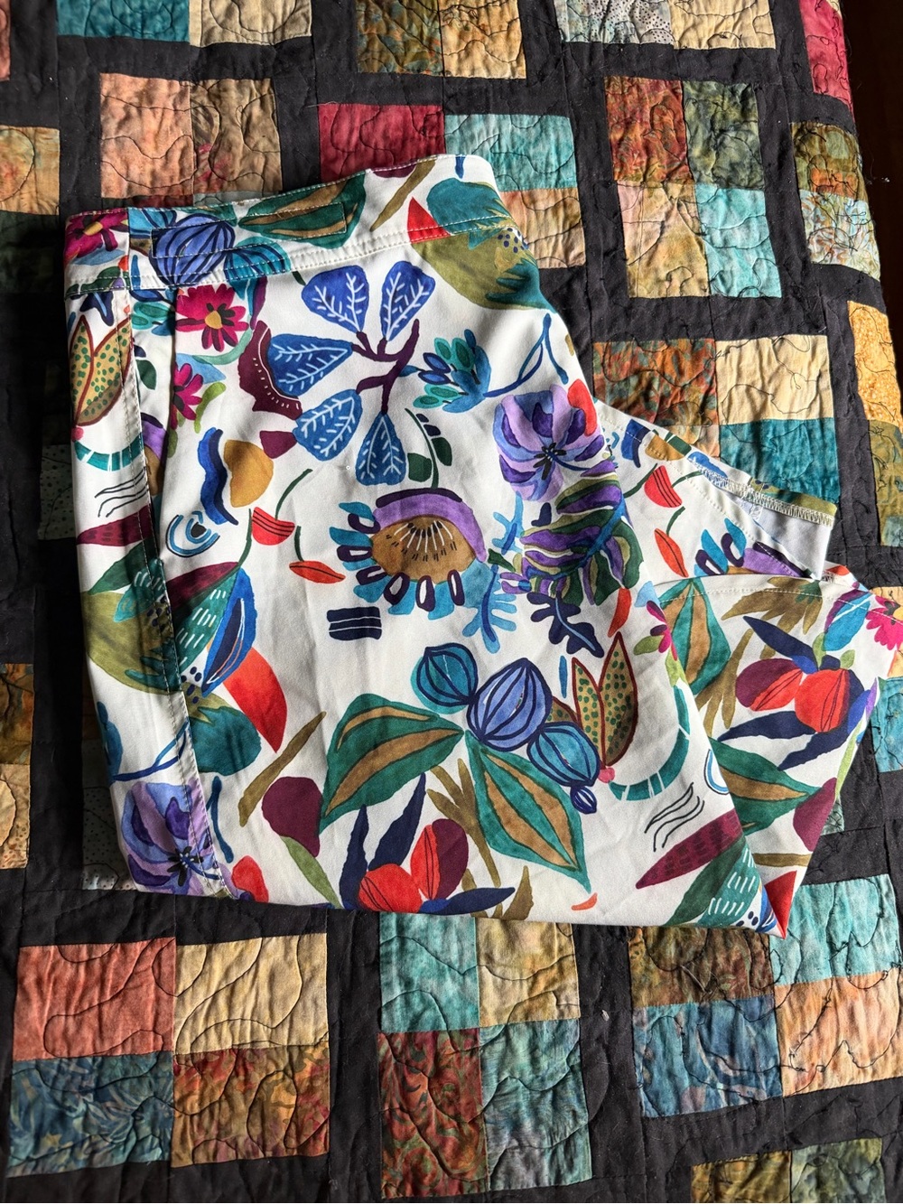 Ripskirt Hawaii White Floral Midi Skirt with Blue, Green, Red and Purple
